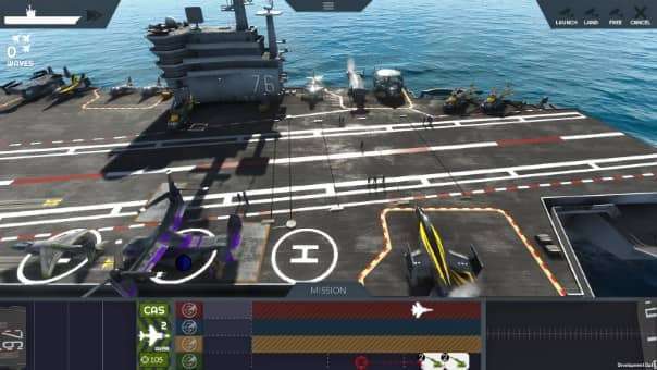 An isometric aerial view of the aircraft carrier deck in Carrier Deck, showcasing strategic deployment zones.