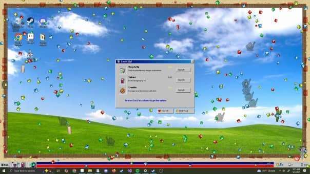 The upgrade selection screen from the Desktop Survivors 98 review, showcasing player choices.