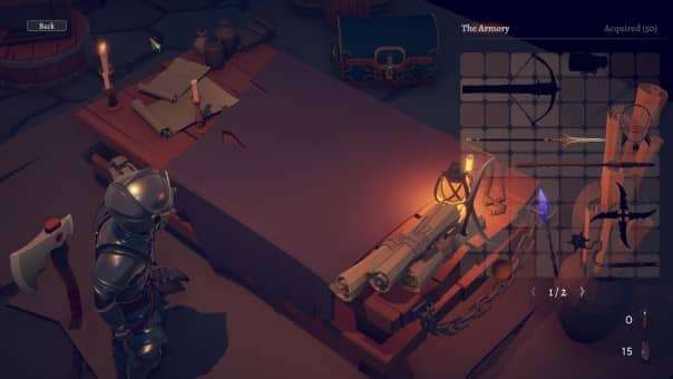 The armoury in God of Weapons, displaying an array of weapons ready for battle.