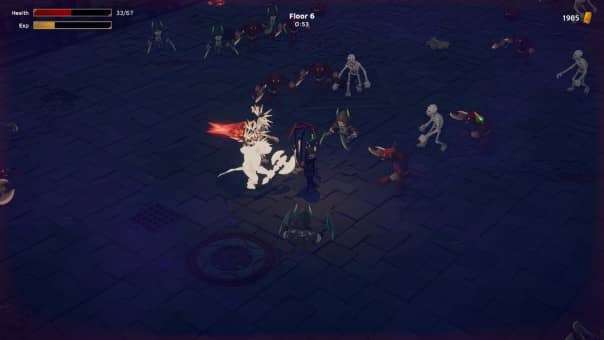 A swarm of skeleton enemies in God of Weapons relentlessly pursues the player, intensifying the battle.