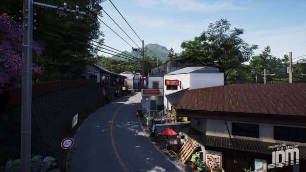 A breathtaking downtown village scene in the JDM: Japanese Drift Master review, showcasing stunning architecture and vibrant streets.