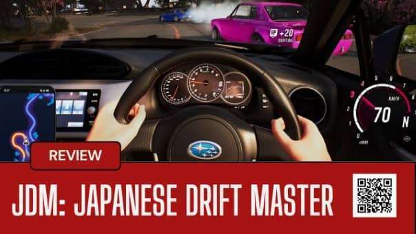 A dynamic scene from the JDM: Japanese Drift Master review, showcasing high-speed drifting in a stunning open-world setting.