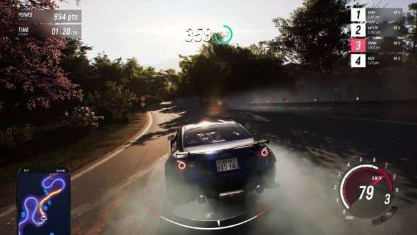 A Skyline executing a perfect drift around a tight corner in the JDM: Japanese Drift Master review, showcasing precision handling.
