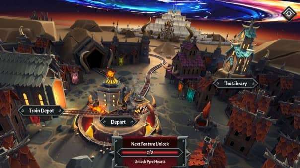 A detailed view of the hub area map in the Monster Train 2 review, showcasing key locations and pathways.