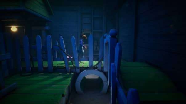 Sophie carefully balances along a makeshift ledge in Out of Sight, using improvised paths to progress through the eerie mansion.
