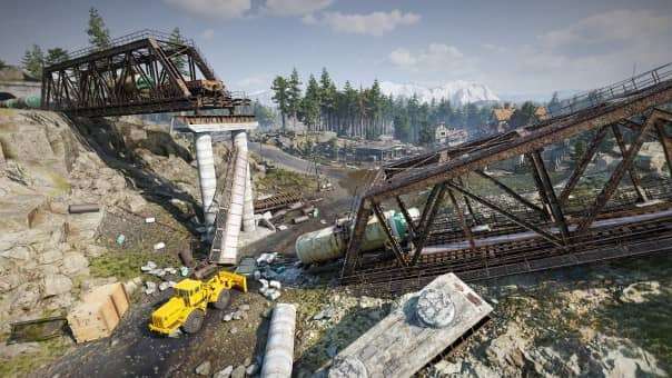 A rugged vehicle navigating a broken-down bridge in the RoadCraft review, highlighting off-road challenges.