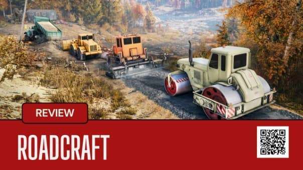 A dynamic shot from the RoadCraft review, highlighting the game's realistic road-building mechanics.