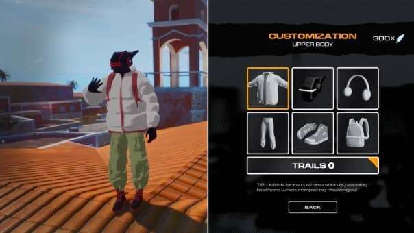 Rooftops & Alleys inventory screen showing character customization options including outfits and emotes.