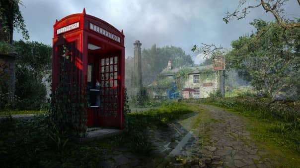 /A classic red telephone box stands alone in Sanctuary Reborn, adding a nostalgic touch to the island’s quiet charm.