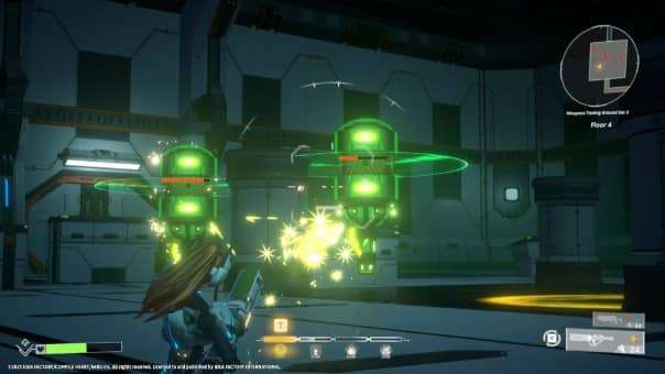 A high-energy showdown from the Scar-Lead Salvation review, as the protagonist engages two advanced combat bots.