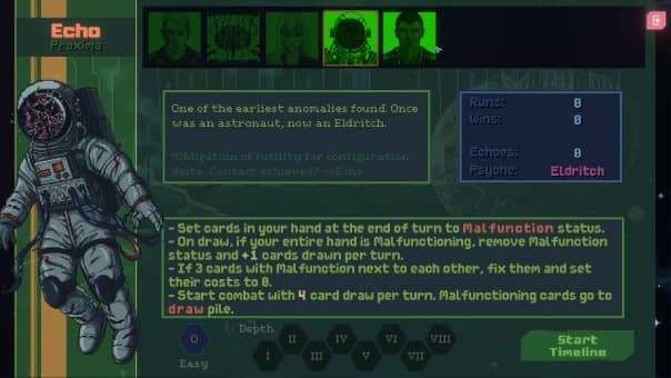 The character select screen in the Starless Abyss review, showcasing diverse crew members and their unique abilities