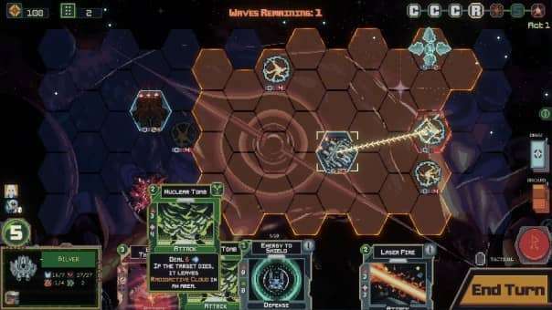 A tactical battle in the Starless Abyss review, showcasing the grid-based combat system and strategic card play