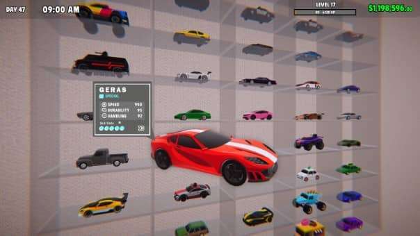 A featured car stands proudly before a full garage in the Supercar Collection Simulator review’s showcase moment.