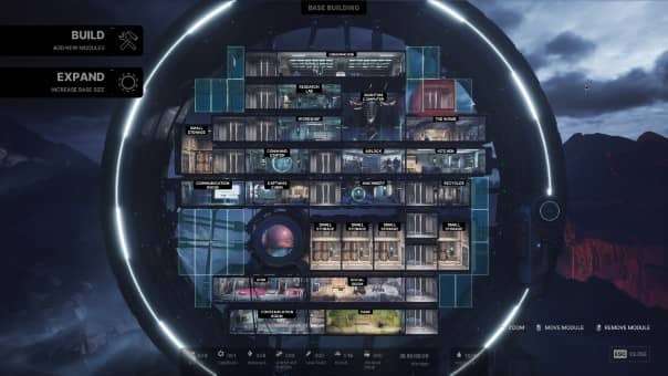The pod management interface in THE ALTERS review, showing the base layout and pod customization options.