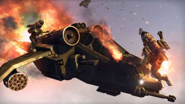 Jet-packed Orks storm a ship in the Warhammer 40000: Space Marine Master Crafted Edition review, unleashing chaos from above.