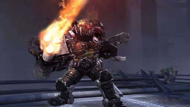 A towering Ork boss taunts the Ultramarines in the Warhammer 40000: Space Marine Master Crafted Edition review, brimming with menace.