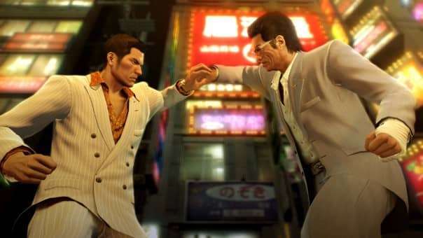 A dramatic scene from the Yakuza 0 Director's Cut review, showing Kiryu delivering a crushing punch to a mob boss.