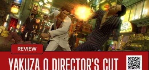 A chaotic street brawl scene from the Yakuza 0 Director's Cut review, capturing the game's explosive combat energy.