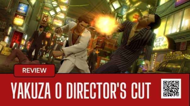 A chaotic street brawl scene from the Yakuza 0 Director's Cut review, capturing the game's explosive combat energy.