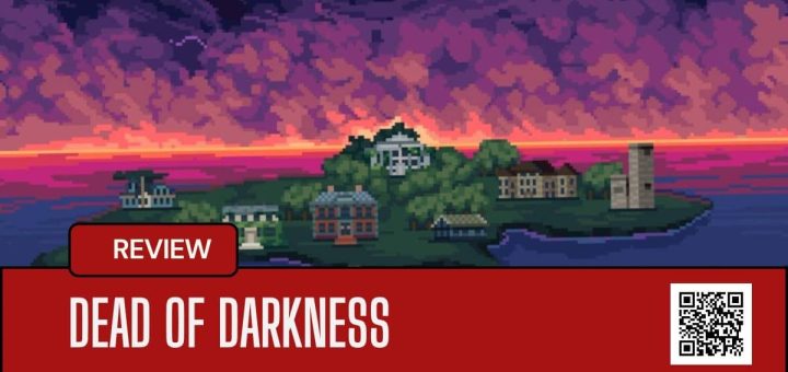 A pixel art aerial view of Velvet Island from Dead of Darkness, showcasing the haunting survival horror setting.