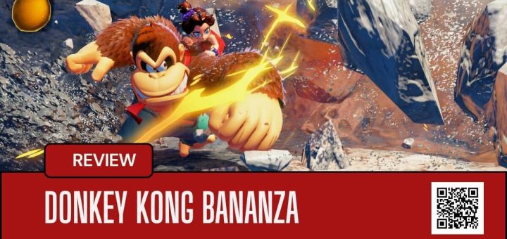 Donkey Kong Bananza shows DK smashing through a massive boulder with Pauline on his shoulder in a chaotic underground moment.