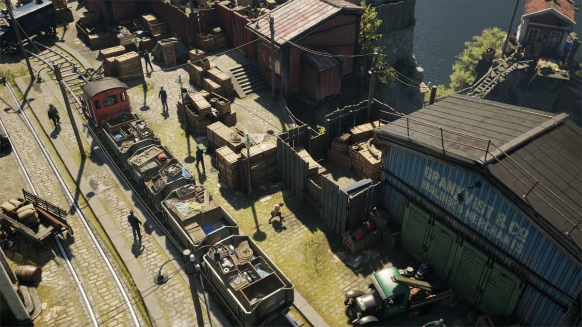 Hanna perched on a rooftop as police patrol the crowded, car-littered streets in Eriksholm’s tense cityscape.