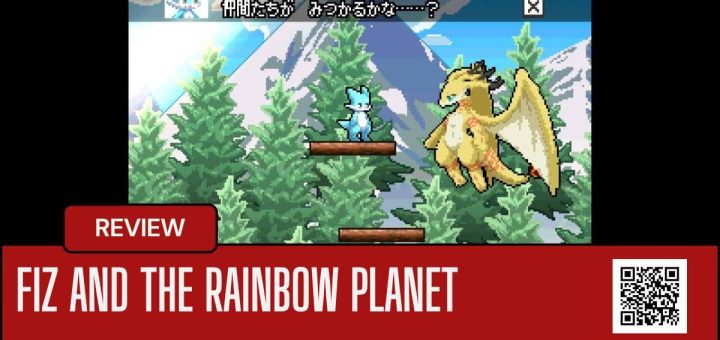 Fiz leaps skyward toward a towering flying dragon in Fiz and the Rainbow Planet’s climactic platforming moment.