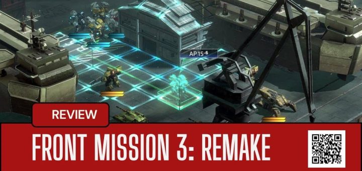 A tense Wanzer battle erupts by the harbourfront in FRONT MISSION 3 Remake, highlighting tactical depth and cinematic scale.