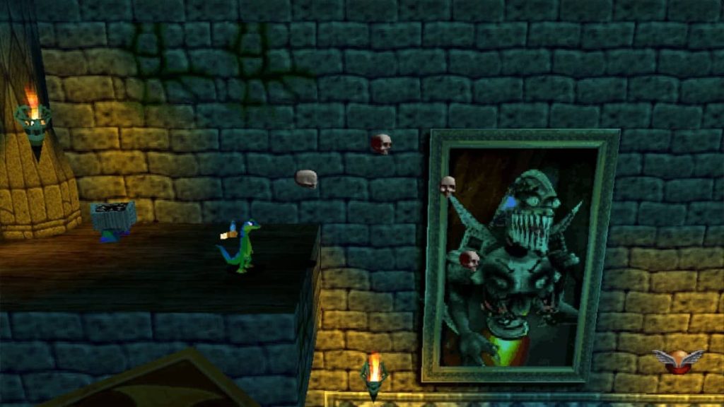 Gex museum platforming moment beside oversized portrait in our review.