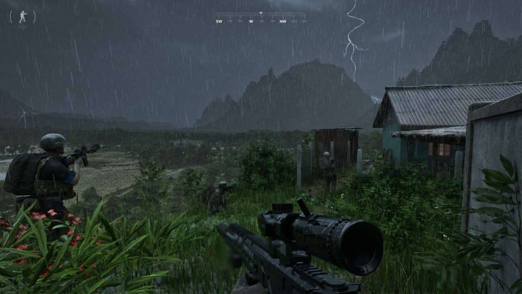 Soldiers take cover in rainy cornfields as lightning strikes during our Gray Zone Warfare review.