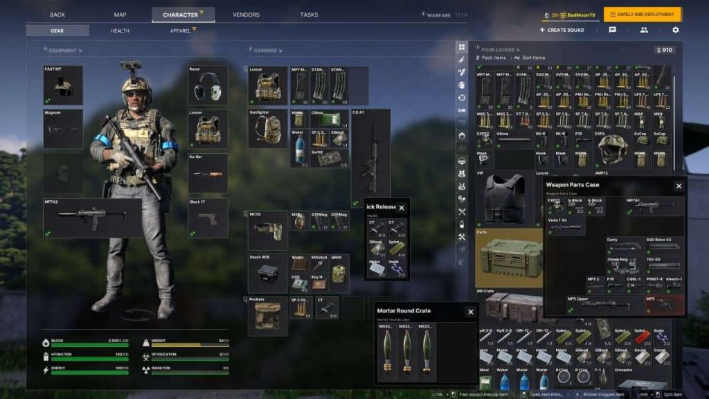 Gray Zone Warfare’s dense inventory UI shown during our review of its complex gear system.