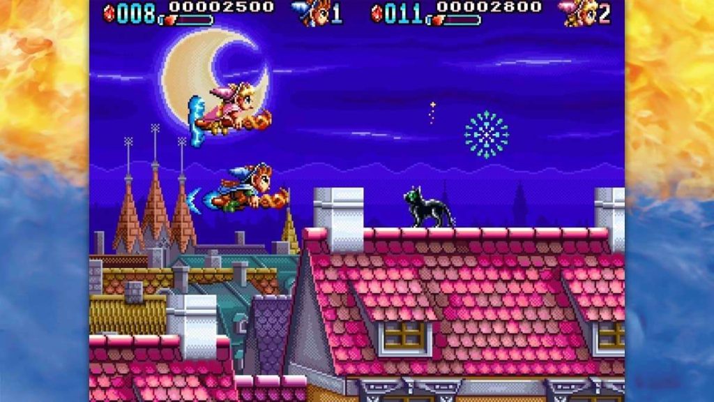 Mystic Riders in Irem Collection Volume 3 features broomstick combat against magical beasts in vibrant pixel art.