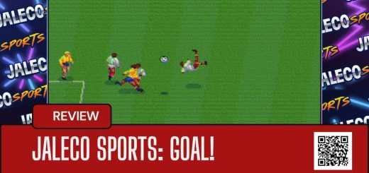 A dynamic overhead kick during open play in Jaleco Sports: Goal! showcasing retro football excitement.