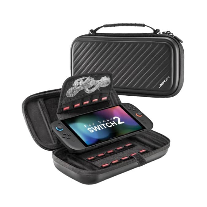 Switch 2 case contents displayed in our JSAUX product review.