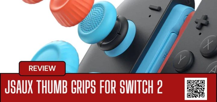 JSAUX Thumb Grips For Nintendo Switch 2 shown near joystick and buttons, highlighting fit and hardware integration