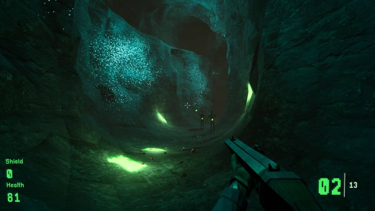 Kvark’s underground tunnel scene with mutated creatures pursuing the player through a dim, shadowy corridor.