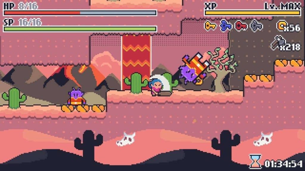 Main character striking an enemy with a massive wooden club in Prehistoric Gal during our review session.