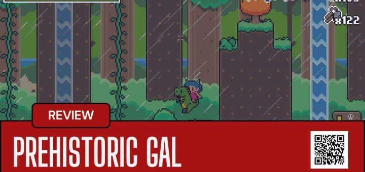 The main character riding a dinosaur through a dense forest in Prehistoric Gal, showcasing a key gameplay feature in this new indie platformer.