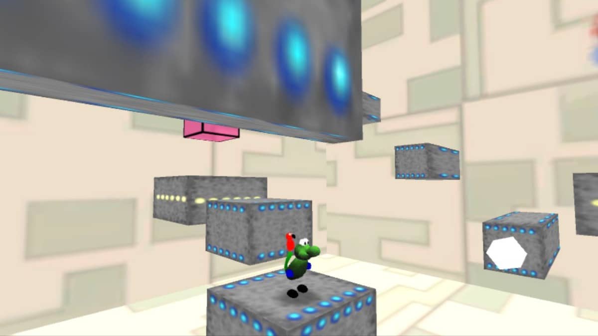 Regina and Mac platform across metallic blocks in this retro challenge zone from Regina & Mac.