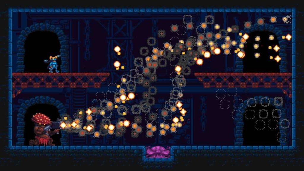 Enemy encounter showing intense bullet spread in Rusty Rangers review.