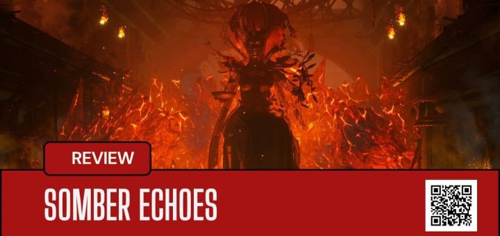 A colossal fire-covered female boss from Somber Echoes, captured during a pivotal in-game confrontation.