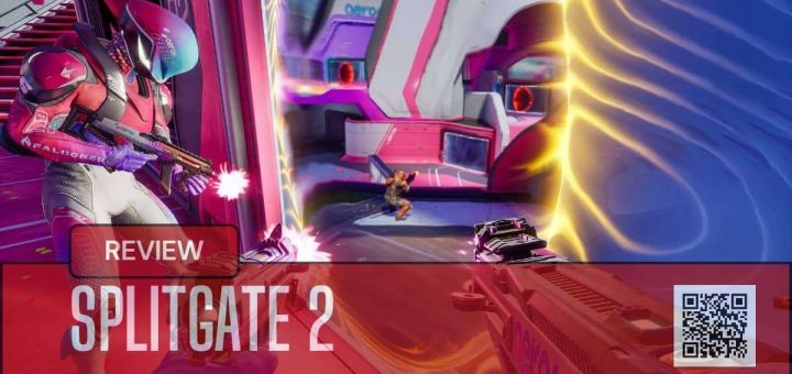 A Splitgate 2 player uses a perfectly placed portal to ambush an enemy from above in this tactical gameplay moment.