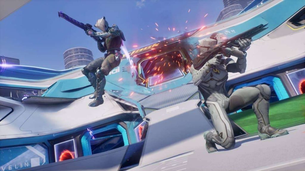 Splitgate 2 players dodge explosion and return fire in review.