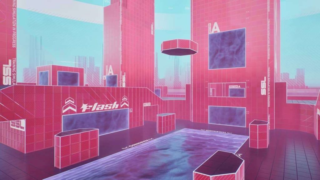 Splitgate 2 training mode with VR-style terrain in review.