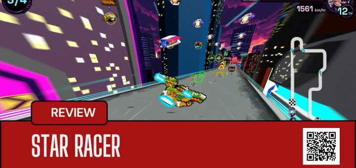 Multiple racers clash on a hi-tech track in Star Racer, showcasing chaos, lock-ons, and missile combat in an in-depth gameplay analysis.