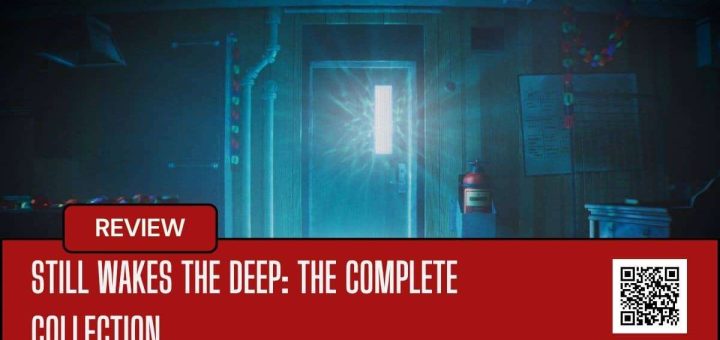 A mysterious bright light pierces through an office door window in Still Wakes the Deep, hinting at unseen horrors within.