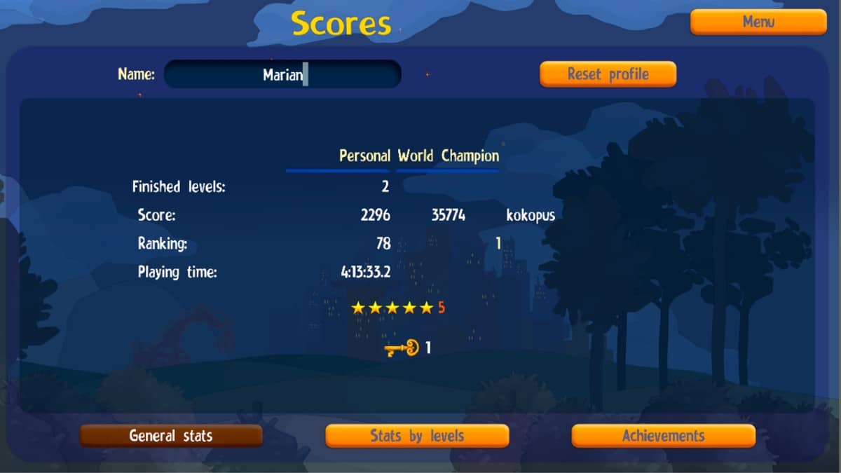 The Flea Evolution Bugaboo end-level screen showing final score, play time, and completion breakdown.