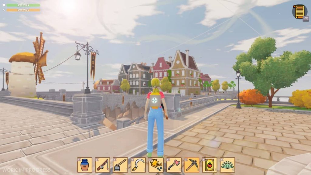 Main character in Beaten Path overlooking the newly discovered town in this early gameplay moment.