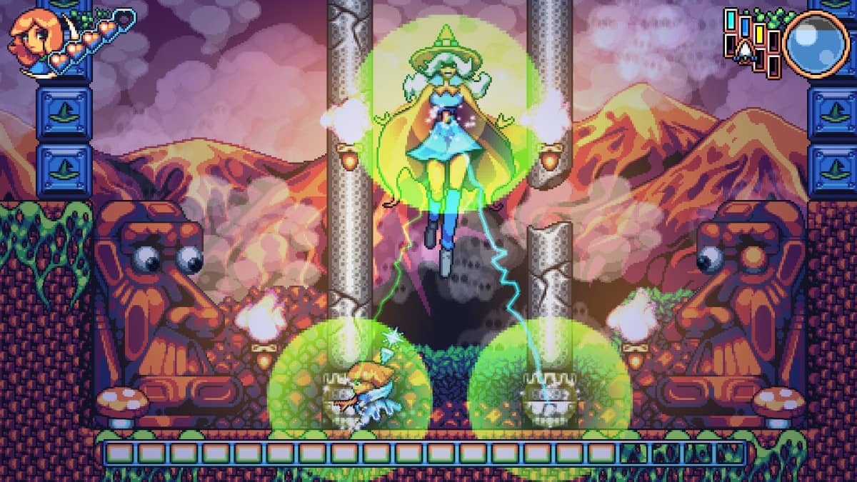 A towering witch boss dominates the screen in Candylands Journey, showcasing a dramatic and colourful battle sequence.