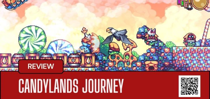 A vibrant in-game moment from Candylands Journey showing a giant eagle enemy mid-attack in a candy-themed level.